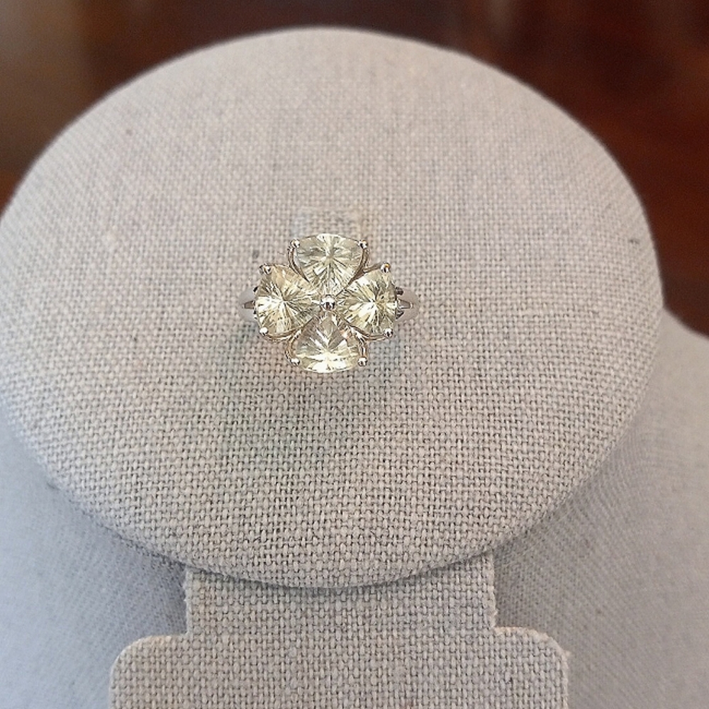 ☘️14K SOLID STAMPED (Not Filled) WG Green Amethyst & Diamond Ring, 3.207ct